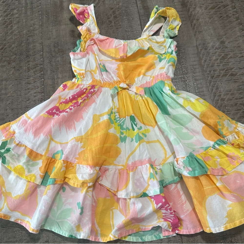 Janie and Jack Floral Girls Dress in Pink, Yellow, and Green